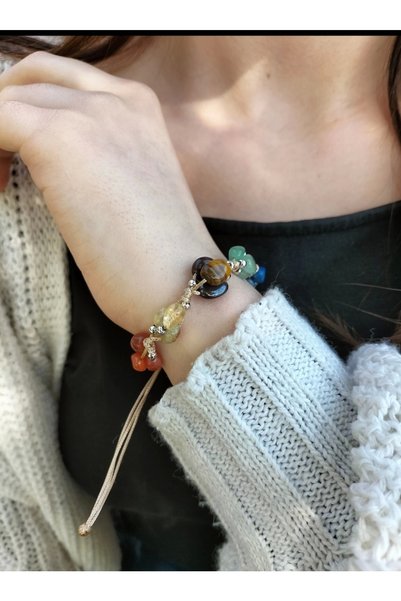 Arjew Natural Stone 7 Chakra Colors Design Bracelet
