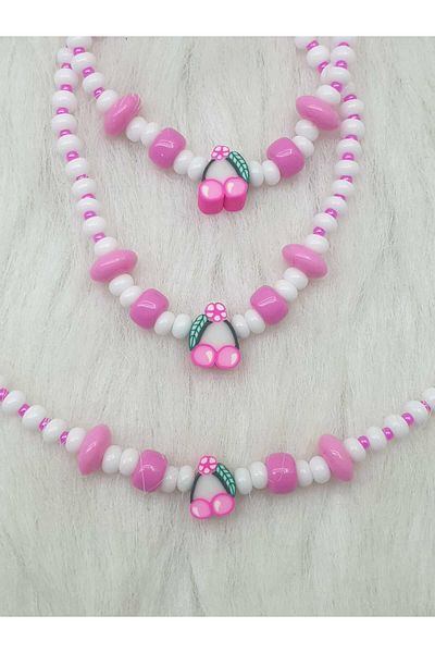 HAPPY HANDMADE Cherry Bracelet 17Cm-Necklace 35Cm-Hair Bead 30Cm-3-Piece Jewelry Set