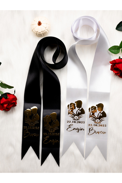 Fromia Takı Kurdelesi 2 Adet Gelin Damat Kişiye Özel Gold Baskılı