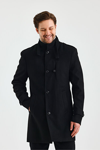 TREND KOMBİN Men's Black Slim Fit Cashew Coat