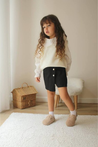 Prime Butik White Collar Shirt Black Skirt Shorts Suit