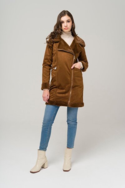 Olcay Dvouřadý semišový kabát na zip TABA 6514