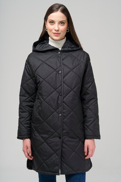 Olcay Prošívaný kabát s bočním rozparkem a kapucí ČERNÁ 6495