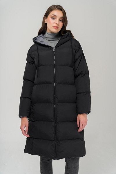 Olcay Doppelseitige Steppjacke mit Kapuze und Reißverschluss Schwarz-Anthrazit 6492