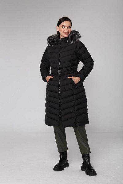 Olcay Pelziger Puffermantel mit Kapuze und Reißverschluss, SCHWARZ 6136