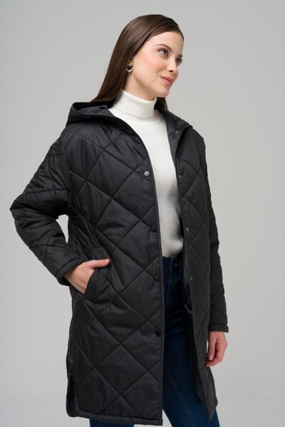 Olcay Prošívaný kabát s bočním rozparkem a kapucí ČERNÁ 6495