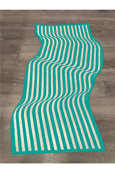 Rugs Modern Halı Rio Koleksiyonu Turkuaz Beyaz Dalgalı Desen Asimetrik Detay ...