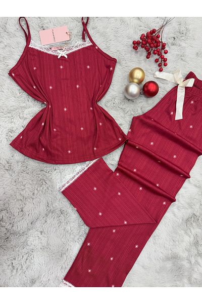 pijamaworld Soft Textured Summer Rope Strap Six Long Pajama Set