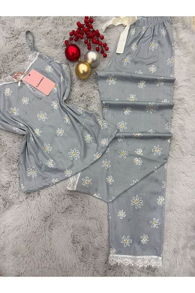 pijamaworld Soft Textured Summer Rope Strap Six Long Pajama Set