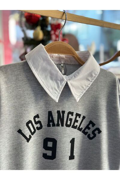 ELOMİA Shirt Collar Detailed Sweat Skirt College Girl Set Combination