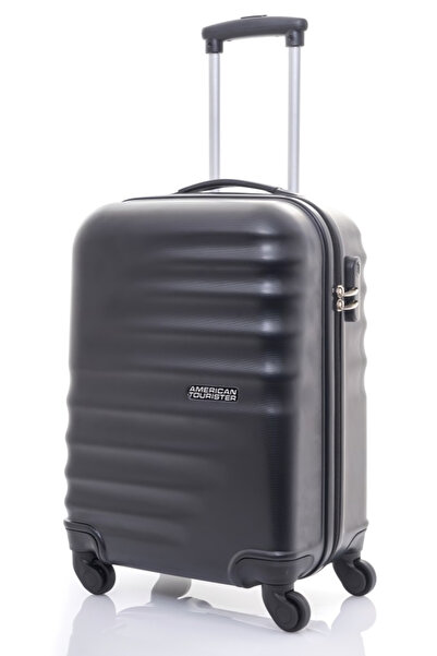 American Tourister حقيبة سفر صلبة من بريستون، مقاس 55 سم، لون أسود، مع ضمان إدارة أمن النقل (40 طول × 55 ارتفاع × 20 عرض سم)