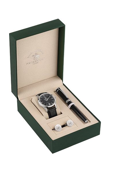 Santa Barbara Polo & Racquet Club ساعة يد رجالية مع أزرار أكمام وقلم هدية SB.1.10507.2