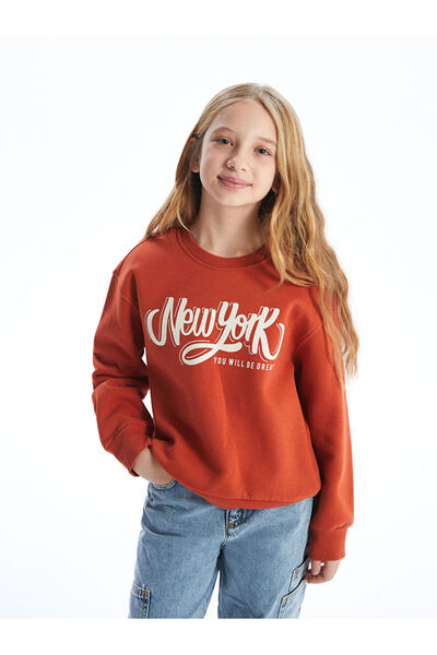 LC Waikiki Orange Crew Neck Girl's Sweatshirt