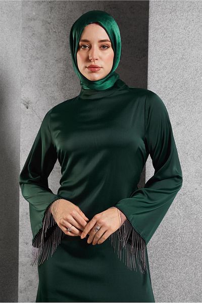TRENDTESETTÜR ΓΥΝΑΙΚΕΙΟ ΠΡΑΣΙΝΟ (ΣΜΑΡΑΓΔΟ) ΣΑΤΕΝ ΒΡΑΔΙΝΟ ΦΟΡΕΜΑ T 5744