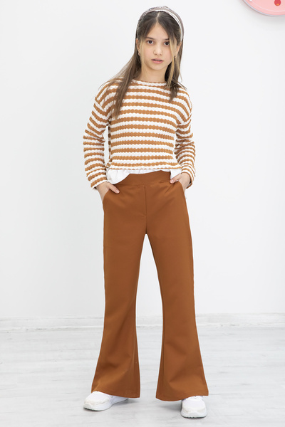 Cansın Mini Σετ παντελόνι και μπλούζα για κορίτσια με ριγέ μαύρισμα - 19983