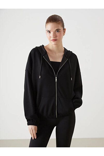 LC Waikiki XSIDE ACTIVE Siyah Kapüşonlu Oversize Kadın Fermuarlı Sweatshirt