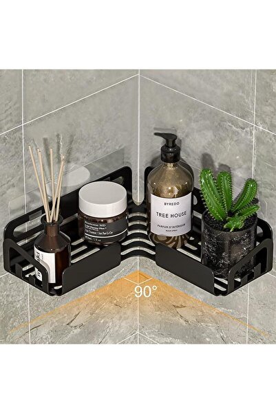 MAVİ TREND رف حائط زاوية معدني للحمام وحامل شامبو ورف جداري لصحن الصابون ورف شماعات مع 4 خطافات