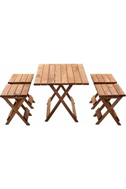 MAVİ TREND Ahşap Katlanır Piknik Masası Takımı - Ahşap Katlanabilir Masa ve T...