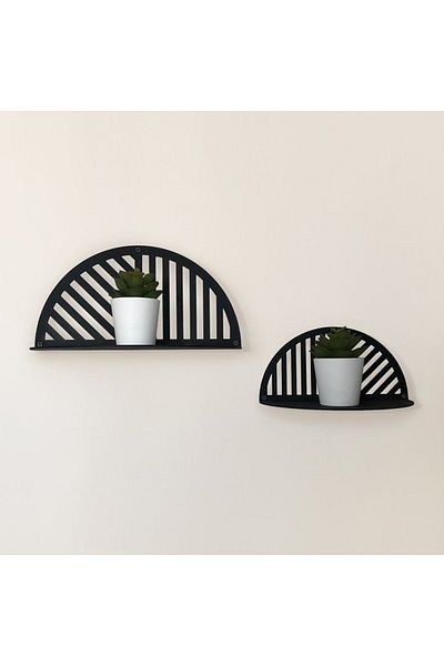 MAVİ TREND Mavitrend Decorative Metal Wall Shelf, Circle 2 Black Decorative Bathroom Kitchen Living Room Living Room Shelf