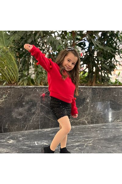 Tinypeople Girl's Skirt Set - Pompom Sweat and Sequin Detail, Holiday