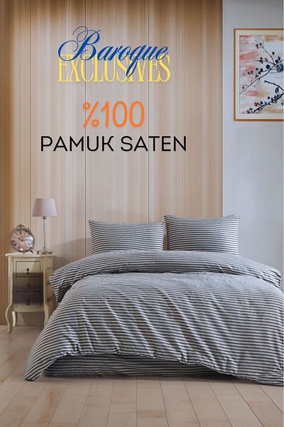Loyal Home Σετ Παπλωματοθήκη Διπλό Σατέν Μπαρόκ Γκρι Ριγέ