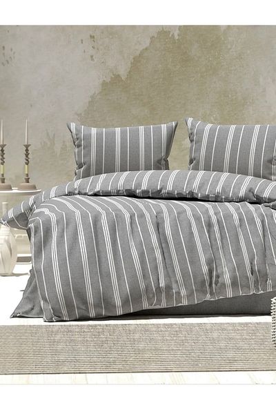 SERENART HOME Σετ Παπλωματοθήκη Φυσικής Σειρά Καπνιστή Ριγέ Διπλή - I 200 x 220