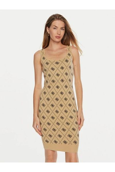Guess Sarah 4g Sl Dress Sw Γυναικείο Καφέ Φόρεμα W4bk98z3jd2-fn3n