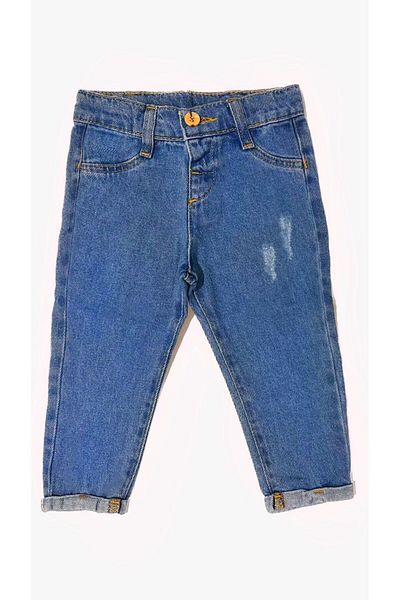 minny max Pantaloni de blugi Jean pentru copii, cu detaliu stricat și talie elastică reglabilă
