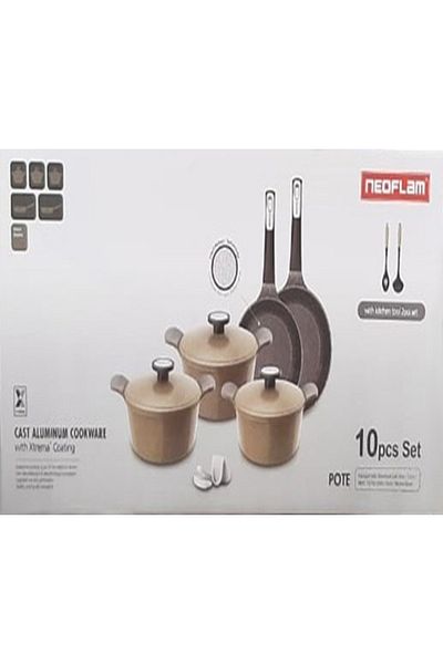 NEOFLAM ,Pote,Cooking set 10pcs+Gift,Die cast aluminum,Ecolon coating,non stick,Warm Marble color.