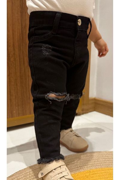 minny max Children's Black Jeans Denim Trousers with Ripped and Cut Detail