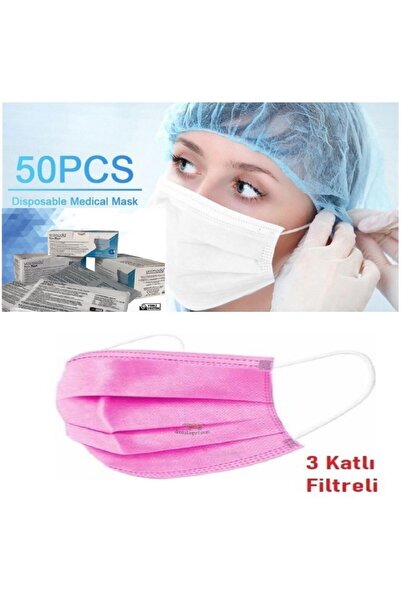 Pera İstanbul 100'lü Meltblown Filtreli 3 Katlı Telli Konfor Modeli Pembe Cerrahi Maske