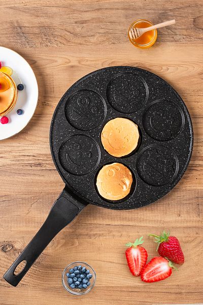 Porsima 3176 Model Granite Pancakes Pan - Anti-Fire, Anti-Stick and Face Emoji, 28 cm Crepe Pan