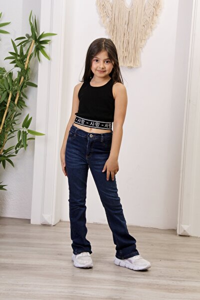 minny max Kız Çocuk Yüksek Bel Ispanyol Paça Denim Pantolon