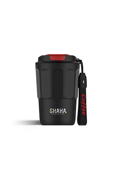 SHAHA كوب قهوة مفرغ من الهواء، سعة 380 مل، أسود