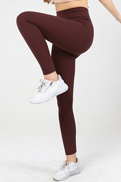 manolyabutik Ribbed Raised, Comfortable High Waist Gathering Leggings
