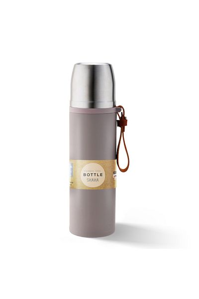 SHAHA VACCUM BOTTLE 450ML WITH LEATHER HANDLE GREY
