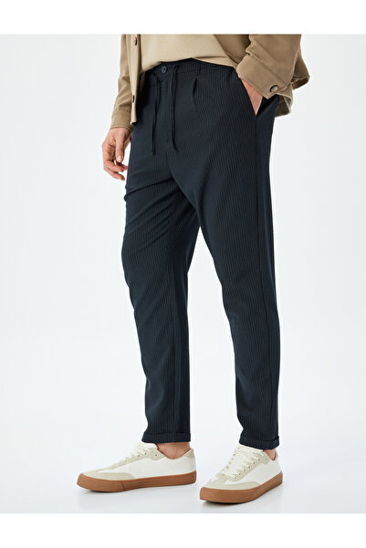 Koton Folded Leg Viscose Blended Buttoned Waist Lace up Slim Fit Summer Trousers