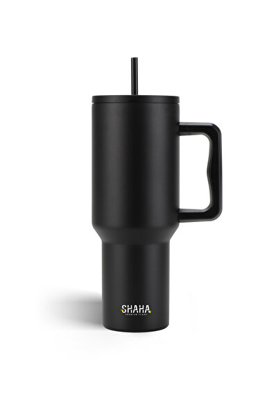 SHAHA Vaccum Bottle With Strew 1.2l, Black