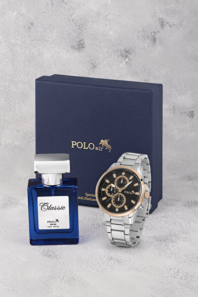 Polo Air Erkek Metal Kol Saati Ve Parfüm Seti Hediyelik Kutusunda Kombin Gümü...