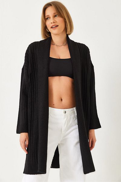 Bianco Lucci Women's Wide Cut Ribbed Knitwear Cardigan