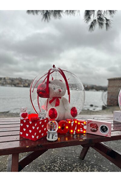 ayıcık Şeffaf Balon İçinde Peluş Ayıcıklı Tam Hediye Set