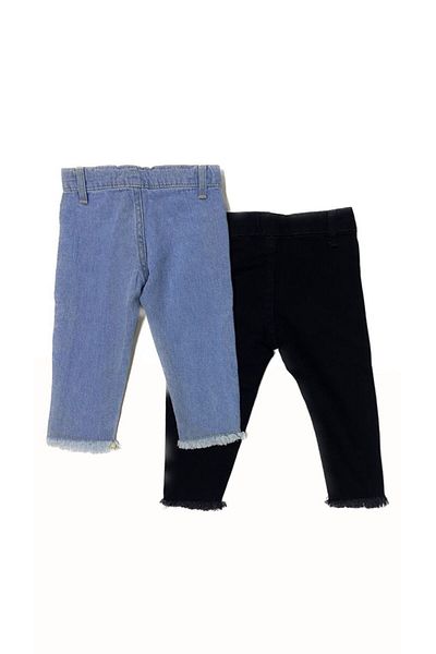 minny max Children's Jeans Ripped Detailed Trousers 2 Pieces Black and Blue Set