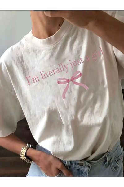 Medinenur JUST GIRL TEXT ΛΕΠΤΟΜΕΡΗ ΒΑΣΙΚΟ T-SHIRT
