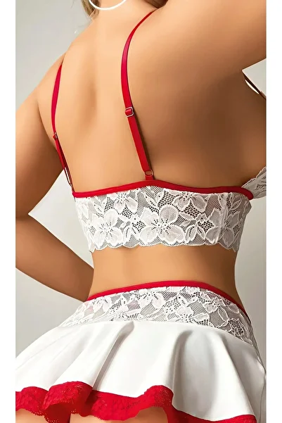 SiaLess Lingerie White Red Detailed Fantasy Women's Costume Sexy Fantasy New Model Costume