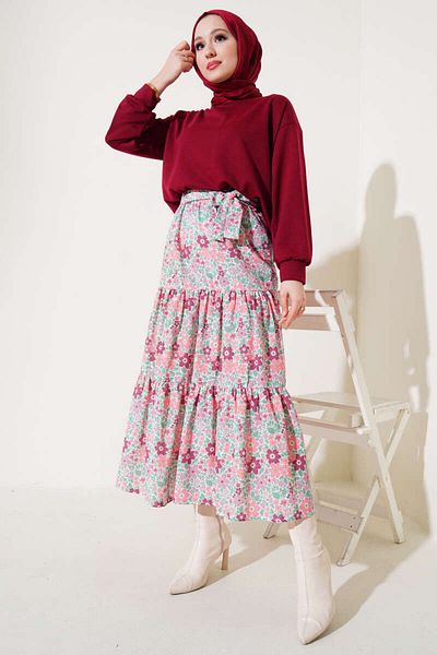 VOLT CLOTHİNG Damen-Doppelset mit Blumenmuster und Rock