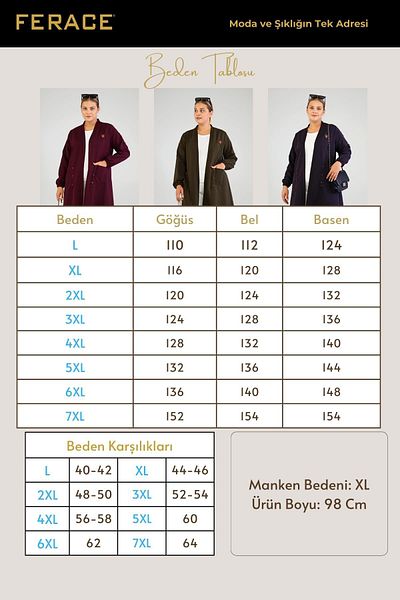 Ferace Women's Ottoman Steel Large Size Cardigan with Pockets