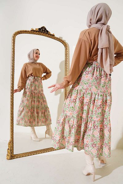 VOLT CLOTHİNG Damen-Doppelset mit Blumenmuster und Rock