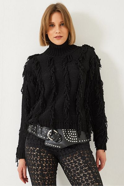 Bianco Lucci Rollkragenpullover mit Fransen für Damen 20246307