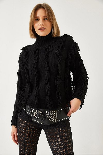 Bianco Lucci Rollkragenpullover mit Fransen für Damen 20246307