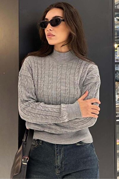 Madmext Šedý pletený svetr s polovičním rolákem pro ženy MG2257